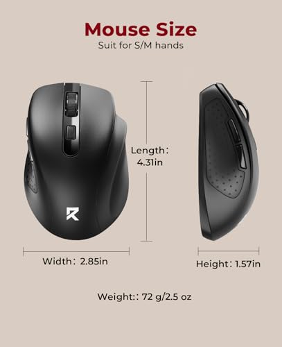 Redragon Wireless Mouse BT5.0/3.0 & 2.4G, 6 Buttons, 5 Level 4000DPI Bluetooth Mouse, 18 Months Battery, Portable Optical Computer Mice for Laptop, PC, Chromebook, Windows, Mac-Black - color: Black