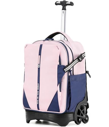 NEW TILAMI 18 Inch Expandable Rolling Backpack Stair-Climbing for School | 6-Wheel Stair-Climbing Girls Boys Carry-on Suitcase 15.6 Laptop Sleeve Water-Resistant Adjustable Handle Wheel Travel Camping - color: Pink