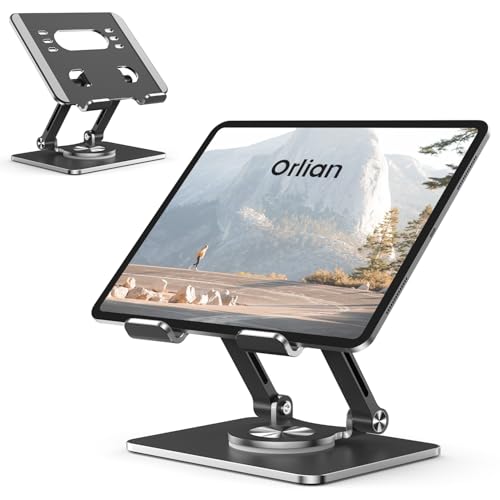 Orlian Tablet Stand Holder with Thickened 360°Rotating Base Dual Rod Adjustable 5.8-12.9”Aluminum Stand - color: Black
