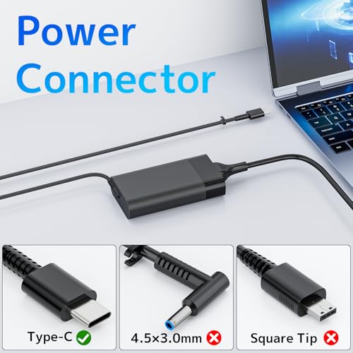 65W 45W USB C Laptop Charger for HP Pavilion Chromebook EliteBook Spectre | Power Supply Compatible with HP Spectre x360, ProBook 440 450 G9 G10, Elite x2 1012, Envy x360, L65505-002 SM65CL AC Adapter - size: 65W USBC