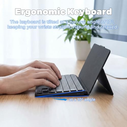 CMARS Mini Bluetooth Keyboard for iPad, Universal Portable Wireless Keyboards with Adjustable 150° Stand & Integrated Protective Cover, Travel Keyboard for iOS/Android/Windows - Black