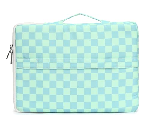 360 Degree Protective Laptop Sleeve with Multi-Pockets (Mint Blue Checkered, 12.5 inch-13.5 inch) - color: Mint Blue Checkered, size: 12.5 inch-13.5 inch