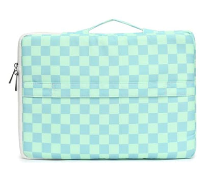 360 Degree Protective Laptop Sleeve with Multi-Pockets (Mint Blue Checkered, 12.5 inch-13.5 inch) - color: Mint Blue Checkered, size: 12.5 inch-13.5 inch