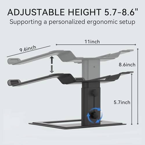 SOUNDANCE Adjustable Laptop Stand, Ergonomic Aluminum Riser for 10-17.3” Notebooks, Ventilated Metal Holder with Height Alignment for Desk Workspace, Black - color: Black