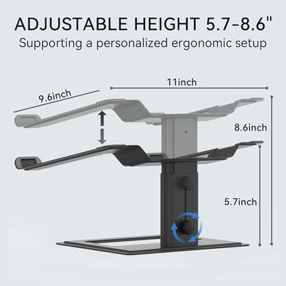 SOUNDANCE Adjustable Laptop Stand, Ergonomic Aluminum Riser for 10-17.3” Notebooks, Ventilated Metal Holder with Height Alignment for Desk Workspace, Black - color: Black