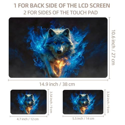 Universal Laptop Skin Sticker for 12/13/14/15.6 Inch Laptops, Reusable Vinyl Laptop Decal Cover, Waterproof Scratch Resistant Notebook Skin with 2 Wrist Pads,Blue Fire Wolf - color: Blue Fire Wolf