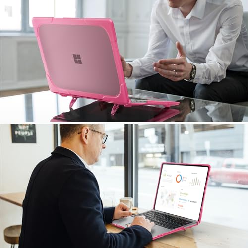 Batianda Durable Stand Case for Microsoft Surface Laptop 13.8 Inch, Pink | Ergonomic Foldable Stand, Heavy Duty Matte Hard Shell, Fits 2024-2026 Surface Laptop 7/8th Edition for Business 13.8 Inch - color: Pink