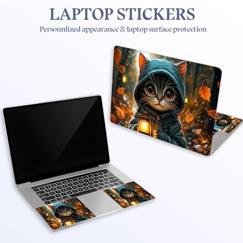 Universal Laptop Skin Sticker Decal,15.6 Inch Laptop Vinyl Cover for 13" 14" 15.6" Laptop,Scratch-Resistant Waterproof Protector Wrap,Reusable with Wrist Pads,Autumn Lantern Cat - color: Autumn Lantern Cat