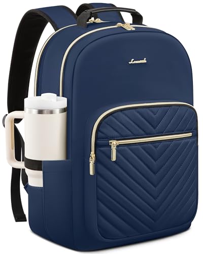 LOVEVOOK Laptop Backpack for Women with Giant Tumbler Holder 18.4 inch,Designer Travel Backpack Laptop Bag College Backpack,Quilted Work Nurse Teacher Backpack Purse Computer Bag Daypack,Navy Blue - color: Navy Blue, size: 18.4 inch with Tumbler Holder