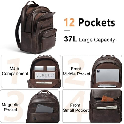 Leresas Backpack Purse for Women Mens for Work Laptop Travel Business Back Pack Vegan Leather Fashion College Computer Teacher Bag Daypack Coffee - color: Coffee