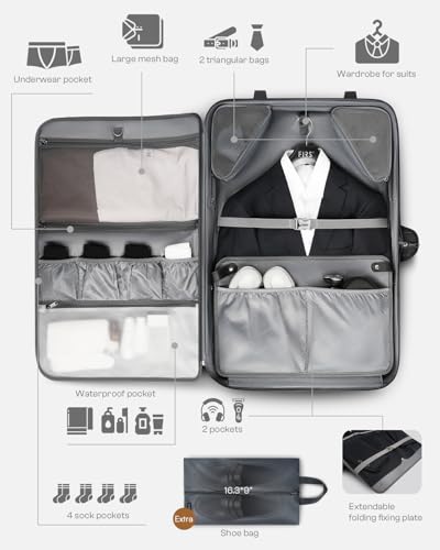 AUROTIER Rolling Garment Bags for Travel, Built-in Hanging Feature, Wheeled Business Suitcase with 17 Inch Laptop Compartment, Lockable Carry on Luggage for Men and Women with Wheels