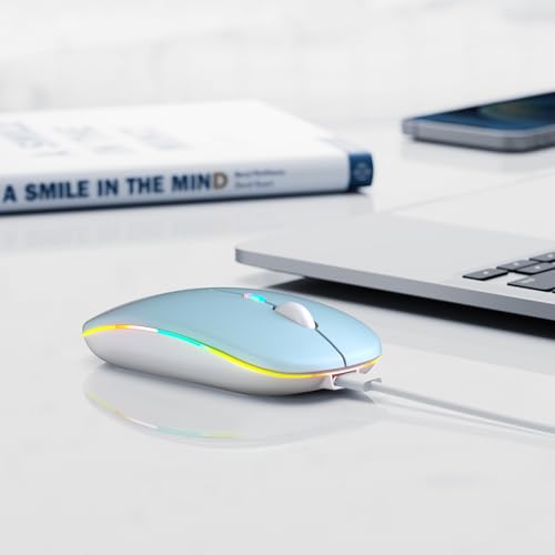 Wireless Bluetooth Mouse, Rechargeable, LED, Silent, Ultra-thin Design (Bluetooth 5.2 and 2.4GHz USB Receiver) | Portable Computer Mouse for Laptops, iPads, MacBooks and Apple Devices (blue) - color: blue