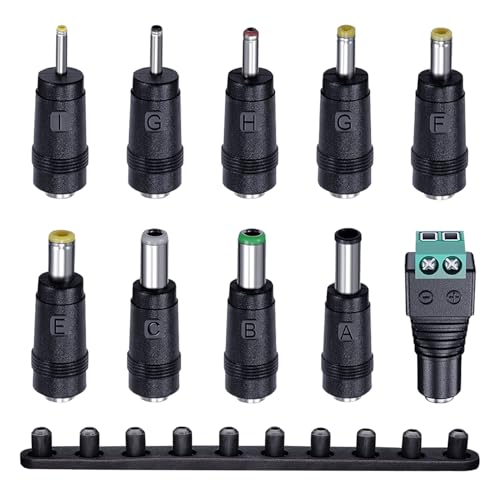 10PCS DC Power Adapter Connector kit with 5.5 x 2.1mm Female Base, 2.5x0.7mm/3.0x1.1mm/3.5x1.35mm/4.0x1.7mm/4.8x1.7mm/5.5x1.7mm/5.5x2.5mm/6.3x3.0mm/6.0x4.4mm/LED Terminal Connector