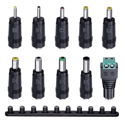 10PCS DC Power Adapter Connector kit with 5.5 x 2.1mm Female Base, 2.5x0.7mm/3.0x1.1mm/3.5x1.35mm/4.0x1.7mm/4.8x1.7mm/5.5x1.7mm/5.5x2.5mm/6.3x3.0mm/6.0x4.4mm/LED Terminal Connector