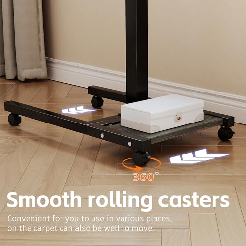 Laptop Desk Stand for Bed Portable Desk Overbed Bedside Mobile Laptop Table Rolling Foldable Table Adjustable Height with Locked Wheels & Mouse Pad for Office Sofa (Dekuwood Black) - color: Dekuwood Black