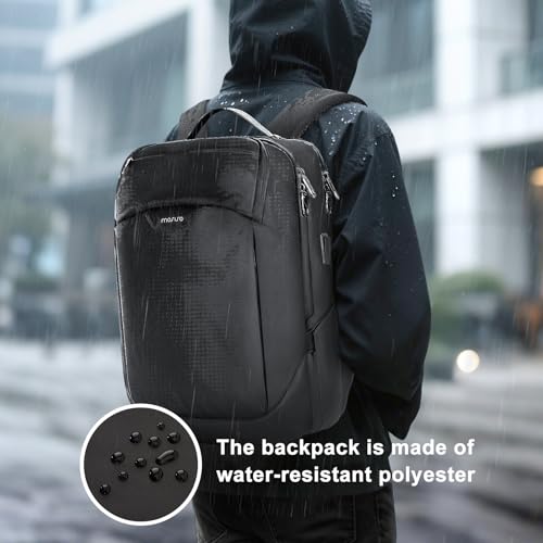 MOSISO 15.6-16 inch Waterproof Laptop Backpack with USB Charging Port & Front Wet & Dry Pocket, Business Commute Backpack, 16 inch Laptop Bag Casual Daypack for College Work Business, Black