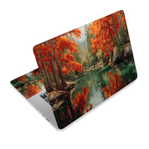 Universal Laptop Skin Sticker Decal,15.6 Inch Laptop Vinyl Cover for 13" 14" 15.6" Laptop,Scratch-Resistant Waterproof Protector Wrap,Reusable with Wrist Pads,Autumn Red Forest River - color: Autumn Red Forest River