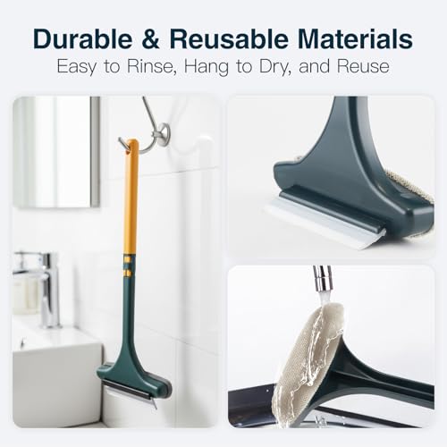 Window Mesh Screen Cleaner Brush 2 in 1 Double Sided Cleaning Tool Kit Outdoor Squeegee Washer for Glass Scrubber Multifunctional Wet & Dry Long Limpiador De Ventanas De Vidrio Scraper