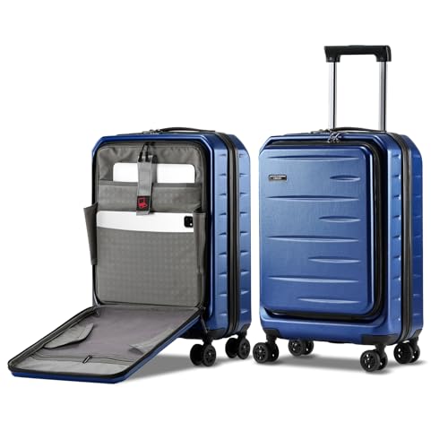 CENSIEN 20 Inch Carry On Luggage 22×14×9 Airline Approved with Front Pocket | Front Opening with Laptop Pocket,Lightweight ABS+PC Hard Shell Suitcases,360° Spinner Wheels,TSA Lock,YKK Zipper,Blue - color: Navy Blue, size: 20 Inch