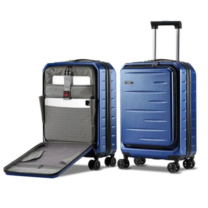 CENSIEN 20 Inch Carry On Luggage 22×14×9 Airline Approved with Front Pocket | Front Opening with Laptop Pocket,Lightweight ABS+PC Hard Shell Suitcases,360° Spinner Wheels,TSA Lock,YKK Zipper,Blue - color: Navy Blue, size: 20 Inch