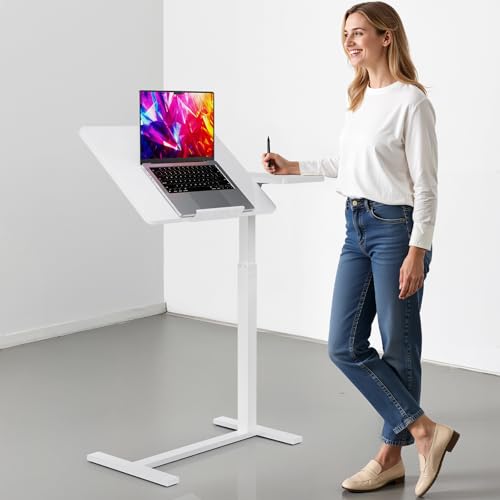 Simple Deluxe Overbed Bedside Table with Hidden Casters, Height Adjustable Desk with Tilting Top, Mobile Rolling Laptop Desk, Standing Rolling Desk Hospital Home Use, White - color: White, style: Tiltable