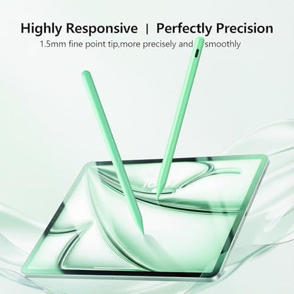 Stylus Pen for iPad 6-11th Gen 2X Fast Charge, Palm Rejection-Green | Tilt Sensitivity, USB-C Charge, Compatible with 2018-2026 Apple Pencil iPad Pro 11/12.9/13, Air 3/4/5/M2/M3/M4, mini 5/6/7 - color: green