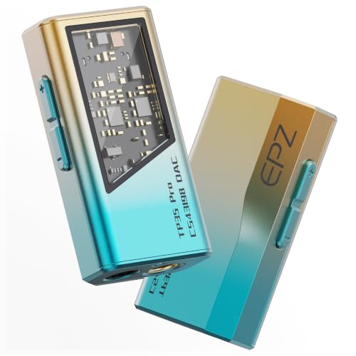 EPZ TP35 PRO Mini Portable IEM DAC Hi-Fi Decoder Headphone Amplifier Dongle USB-C to 3.5/4.4mm Dual CS43198 Chips, Supports High-Resolution PCM 32bit/384khz DSD 256 Audio, EQ Adjustment and Mic Calls - color: Gradient