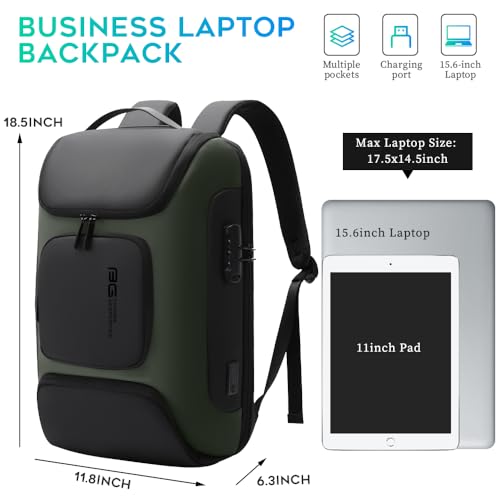 BANGE Business Backpack with USB Charging Port, Anti Theft Laptop Backpacks Fit for 15.6 INCH,Men Travel Backpack with Water Bottle Holder for Men and Women - color: Green