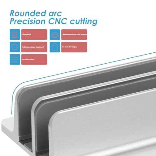SEWACC Vertical Laptop Holder and Tablet Vertical Stand Aluminum Alloy Dual Slot Space-Saving Rack for Desk Use Compatible with Laptops and Tablets Silver
