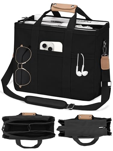 VOFANK Canvas Tote Bag for Women with Zipper and Compartments Large Work Bible Bag Crossbody Teacher College Tote Purse - color: Black, size: X-Large