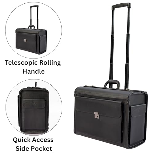 HAMMER ANVIL 19 Wheeled Briefcase Rolling Case Sales Sample Pilot Lawyer Attache - color: Black Leatherette