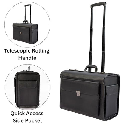 HAMMER ANVIL 19 Wheeled Briefcase Rolling Case Sales Sample Pilot Lawyer Attache - color: Black Leatherette