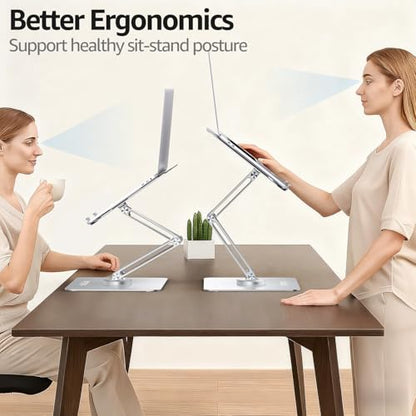 Urmust 360° Rotating Laptop Stand for Desk Adjustable Height, Ergonomic Laptop Riser Standing Desk Converter, MacBook Stand, Computer Lap top Riser Holder, Fits All Laptops 10-17" - color: A-Silver