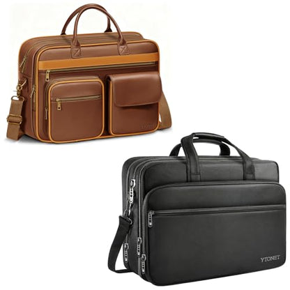 Ytonet Laptop Briefcases for Men, 17 Inch Expandable Briefcase Computer Bags Leather Messenger Bag for Men, 15.6 Inch Vintage Briefcase with Padded Laptop Compartment