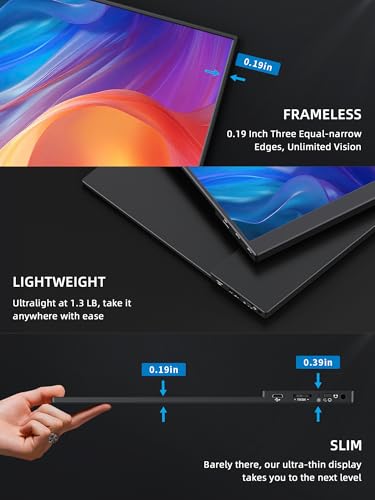 Portable Monitor, 15.6" 1080p IPS Touchscreen Portable Monitor, Mini HDMI/USB C, Dual Speakers with Cover for Switch PS4/5 Laptop Phone