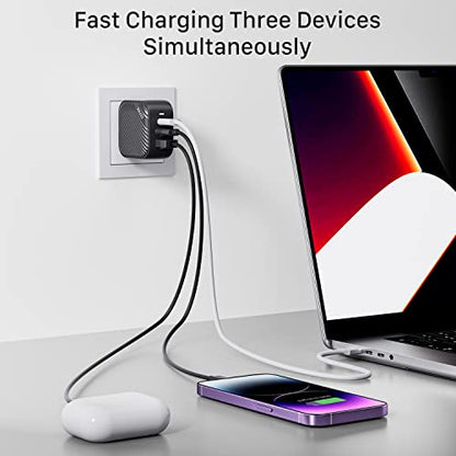 GaNHub 65W GaN USB C Charger 3-Port, PPS PD Fast Charger Foldable Wall Charger for MacBook Pro/Air, iPad Pro, iPhone 16/15 Pro Max, Galaxy S24/S23, Pixel, Steam Deck and More