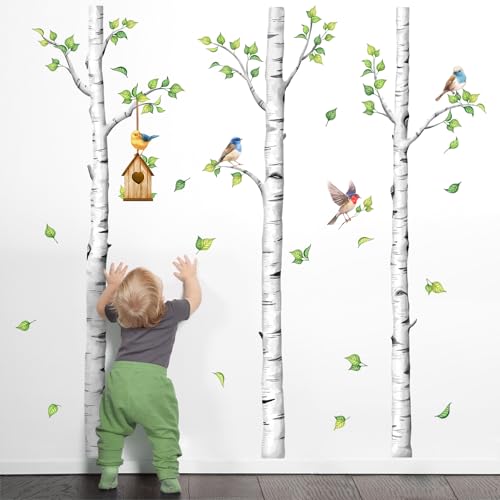 Large Birch Tree Wall Decals White Realistic Tree Stickers | Birch Tree Vinyl Wall Art Sticker Peel and Stick Decal for Aisle Bedroom Office Sofa TV Backdrop Wall Home Decor (H: 67.3 In) - style: H67.3" White