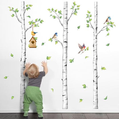 Large Birch Tree Wall Decals White Realistic Tree Stickers | Birch Tree Vinyl Wall Art Sticker Peel and Stick Decal for Aisle Bedroom Office Sofa TV Backdrop Wall Home Decor (H: 67.3 In) - style: H67.3" White