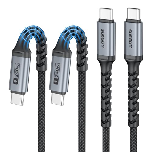 SUNGUY USB C to USB C Cable 3FT, [2-Pack] 240W Braided USBC to USBC Fast Charging Cable, Type-C Charger Cord for iPhone 17 16 15 Plus/Pro Max, Galaxy S25/S24/S23 and More - Grey - size: 3ft