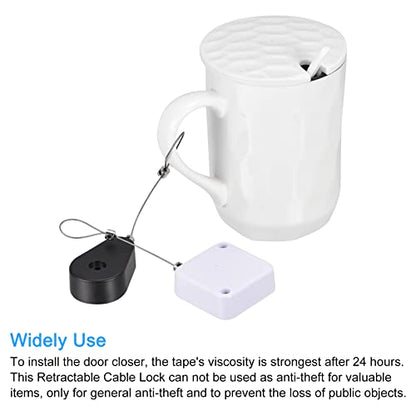 MECCANIXITY Retractable Cable Lock with Self-Adhesive, Remote Control Security Lock Anti-Lost Rope Hardware Cable Lock 600g Tensile Force White Pack of 2 - color: White