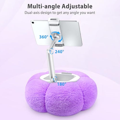 CreaDream Pumpkin Tablet Pillow Stand Holder for Kindle iPad, Adjustable Phone Pillow Stand for Lap Bed with Detachable Snack Bowl, Compatible with 4.7"-13" Tablet, iPad, iPhone, Samsung Tabs, Kindle - color: Purple