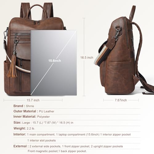 Laptop Backpack for Women 15.6 inch,Travel Leather Backpack Purse Nurse Teacher Carry on Backpack Computer Bag,Professional Water-Resistant College Business Work Casual Daypack,Brown - color: Crazy Horse Brown01