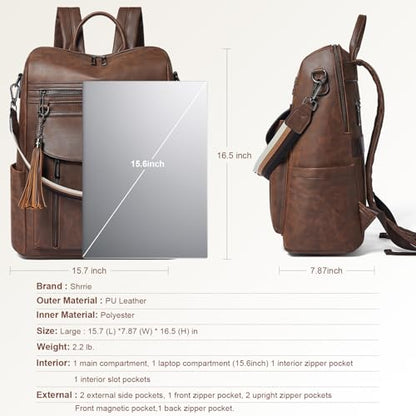 Laptop Backpack for Women 15.6 inch,Travel Leather Backpack Purse Nurse Teacher Carry on Backpack Computer Bag,Professional Water-Resistant College Business Work Casual Daypack,Brown - color: Crazy Horse Brown01