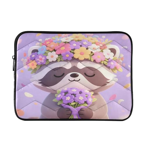 Floral Raccoon Purple 15-16 Inch Quilted Laptop Sleeve Case Soft Notebook Protector Bag Computer Carrying Case - color: Floral Raccoon Purple, size: Large