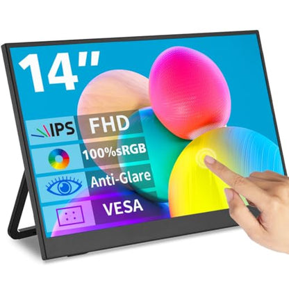 Portable Monitor Touchscreen 14",USB-C & FHD External Display 100% sRGB Anti-Glare Eye Care,Privacy Protection,Low-Power,VESA Mountable Travel Monitor for Laptop/Mac/Gaming/Office - size: 14“