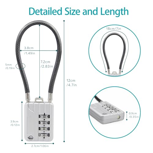 4 Digit Cable Combination Lock 7.1 inches Bold Cable for School Gym Locker,Helmet,Filing Cabinets,Toolbox,Luggage Suitcase,knapsack,Silver 1Pack - size: 18cm (7.1 inch) Cable