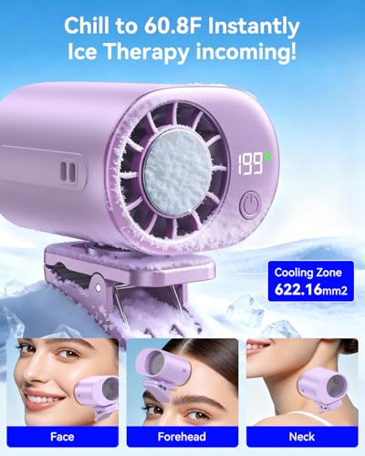Clip-On Portable Fan with Ice Cooling, 20000 RPM Rechargeable Handheld Turbo Fan, 360° Rotating Detachable Clip, Mini Stroller Fan for Baby, Compact Travel Essentials, Summer Gifts for Women,Purple - color: Purple