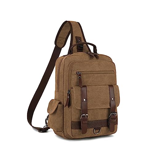 Vintage Messenger Bag, Canvas Backpack for Travel, Men's Shoulder Bag, Dual-use Bag for Hand Carry and Crossbody Carry - color: Coffee