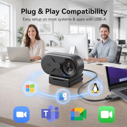 EMEET C100 1080P Webcam for PC, Built-in Mic, Rotating Privacy Cover, Portable Metal Clip, Computer Camera for Home Office, Meetings, Learning, Streaming, External Webcam for Desktop, Laptop, PC USB-A - style: Smooth 1080P w/ Stable Fixed Focus