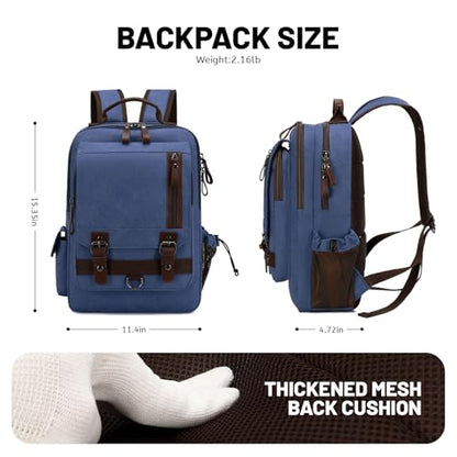 Lanola Water-resistant Canvas Backpack with Anti-Theft Pocket, Daypacks Fits 15.6 Inch Laptop for Men Perfect for Work, Travel, Daily Use(Dark Blue) - color: Dark Blue